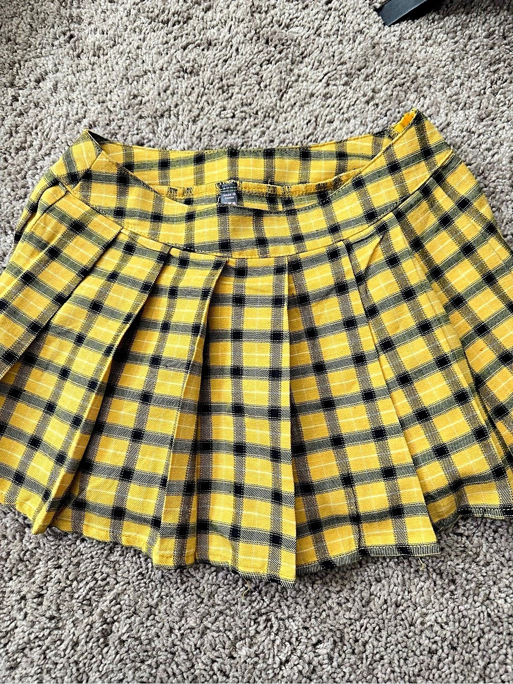 Yellow Black Plaid Pleated Mini Skirt with yellow vest